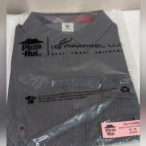 Pizza Hut Employee Manager Shirt Gray Chambray W/Red Plaid SS Button Up Womens M